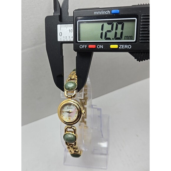 Elgin II Womens Gold Tone Jade Color Bracelet Watch MOP Dial Quartz New Battery - Picture 6 of 10